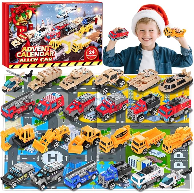 Advent Calendar 2025 Alloy Car Toys for Kids Advent Countdown Calendar Christmas Stocking Stuffer For Boys Girls Gifts 3 age+