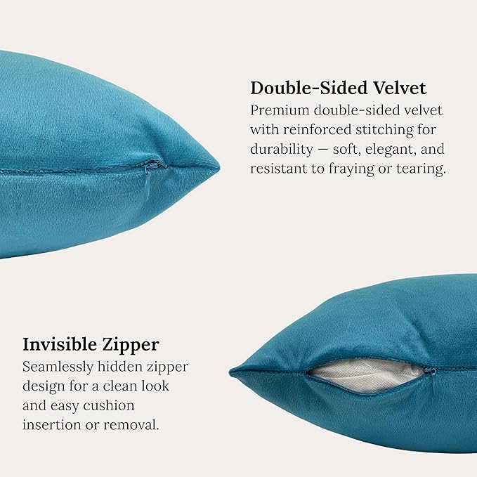 RELY+ Pack of 2 Throw Pillow Covers 16x16 Inch Velvet Soft Cozy Solid Decoration Gifts Pillow Covers Luxury Cushion Case for Sofa Couch Bedroom Living Room (Turquise, 18 X 18)