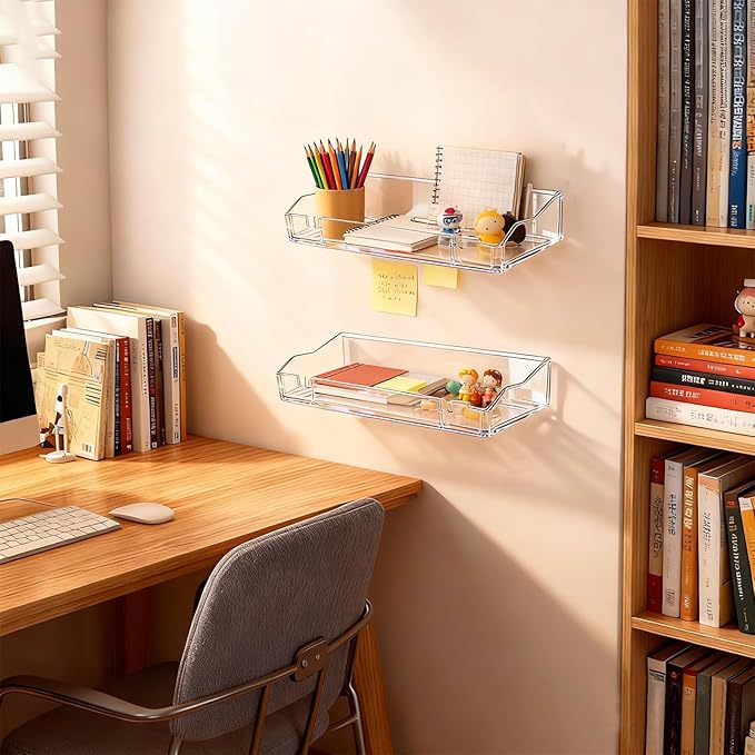 Clear Floating Shelves, Acrylic Shelves for Wall Upsimples Floating Shelves in Living Room, Bedroom, Kitchen Storage and Bathroom Wall Organizer