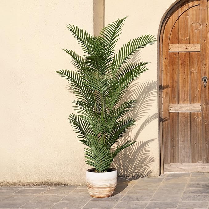 Artificial Palm Tree 6FT Tall Palm Trees UV Resistant Fake Plant Large Potted Faux Tropical Areca Palm Floor Plants for Indoor Outdoor Home Living Room Porch Patio Decor 2 Pack, VN125