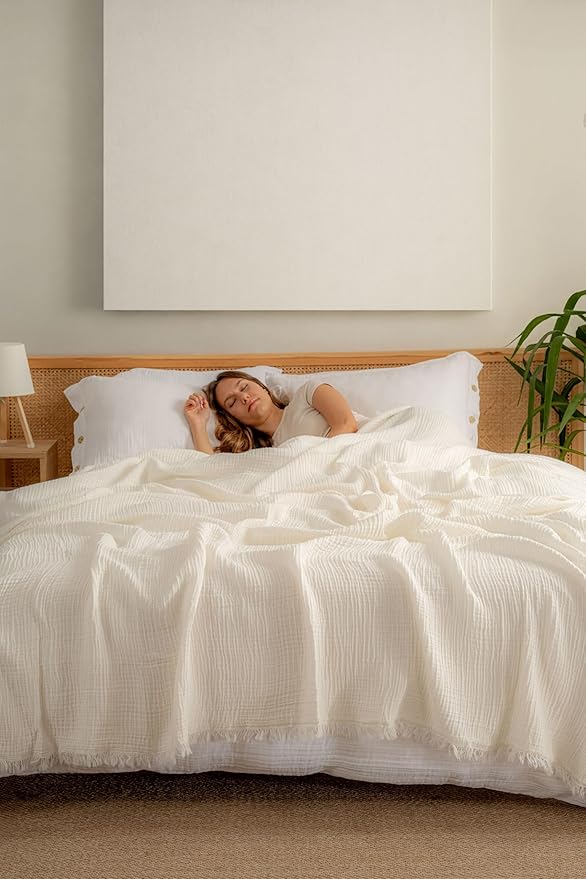 Muslin Blanket - Pure 100% Turkish Cotton Airy Soft Light Versatile Gauze Throw Blanket for Bed, Couch, Sofa (Natural, King Size (95" x 110" inch))