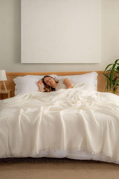 Muslin Blanket - Pure 100% Turkish Cotton Airy Soft Light Versatile Gauze Throw Blanket for Bed, Couch, Sofa (Natural, California King Size (95" x 125" inch))