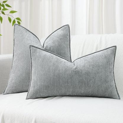 decorUhome Spring Couch Euro Sham Throw Pillow Covers 26x26 Set of 2, Decorative Soft Velvet Neutral Chenille Pillow Covers with Elegant Design for Sofa Bed Living Room Home Decor, Ultimate Gray
