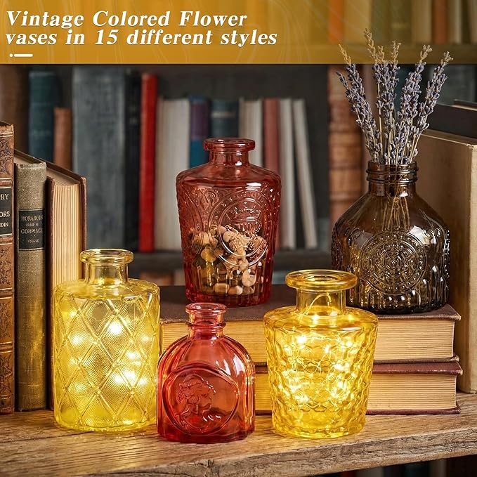 Set of 30 Gold Colored Glass Bud Vases - Small Textured Flower Vases for Centerpieces, Wedding Table Decor, Retro Home Decor Bulk Vase Set for DIY, Events & Gifts