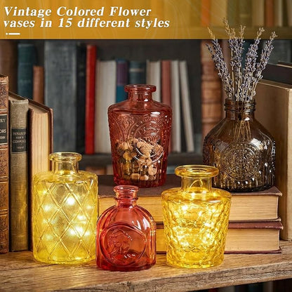Set of 30 Gold Colored Glass Bud Vases - Small Textured Flower Vases for Centerpieces, Wedding Table Decor, Retro Home Decor Bulk Vase Set for DIY, Events & Gifts