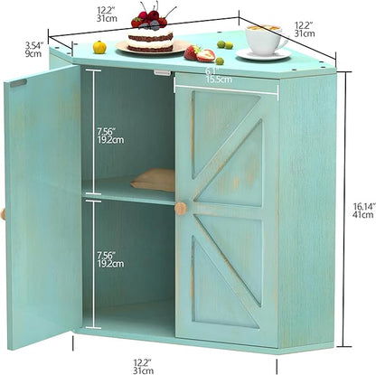 Corner Bread Box for Kitchen Counter Double Layer Bamboo Bread Storage Container Large Capacity Bread Storage Bin Farmhouse Breadbox Organizer (Antique Blue)