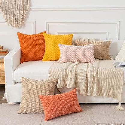 Kevin Textile Valentines Day 12x20 Inch Pillow Cover 1 Pack Boho Decorative Soft Striped Corduroy Lumbar Farmhouse Accent Rectangle Cushion Case for Living Room Couch Sofa Bed, Light Pink