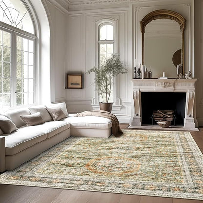6x9 Area Rug for Living Room Washable 6x9 Non-Slip Modern Rugs for Bedroom Dinning Room Ultra-Thin Indoor Green Orange