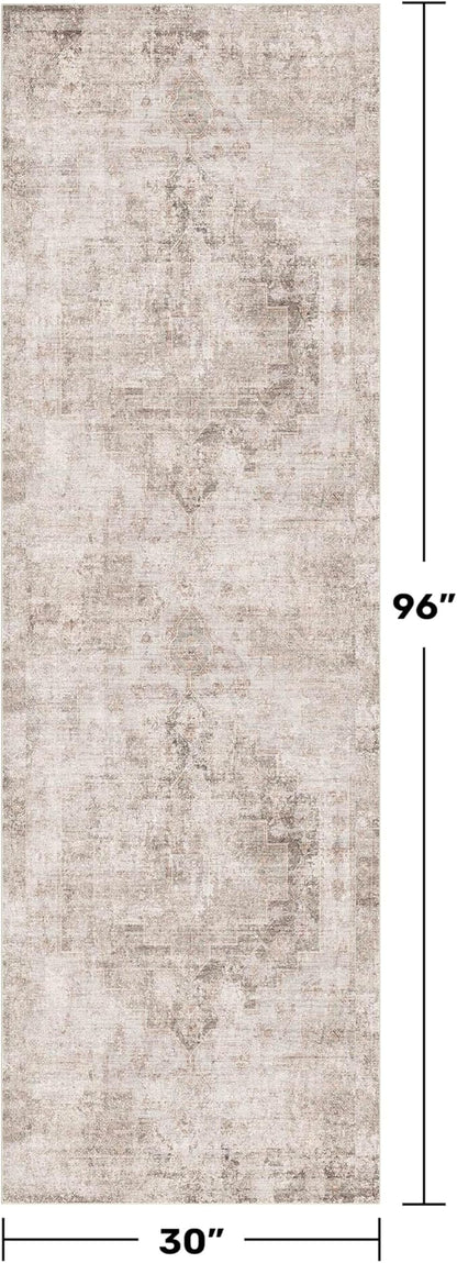 Beige Brown 2'6''x8' Wide Hallway Runner Rug - Washable Kitchen Sink Rug, Non Slip 8ft Long Runner Rug for Entryway, Abstract Modern Home Décor