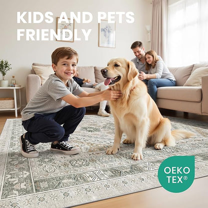 zesthome 8x10 Area Rugs for Living Room,Non-Slip Backing Washable Rugs,Vintage Large Area Rug，Stain Resistant Home Decor Rug (Brown/Grey,8'x10')