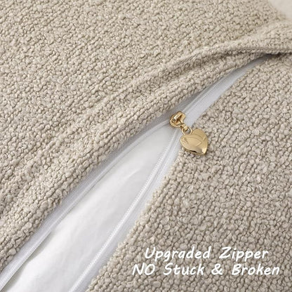 FUTEI Pack of 2 Beige Decorative Throw Pillow Covers 22x22 Inch Soft Cozy Solid Boucle Textured Cushion Case,Modern Home Decor for Couch Bed Living Room