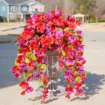 Fake Hibiscus Artificial Hanging Flowers Plants for Outdoors Spring Decoration, 2pcs Silk Hibiscus Vines Realistic UV Resistant Faux Flowers for Outside Planter Porch Patio Yard Wedding Party, Mix