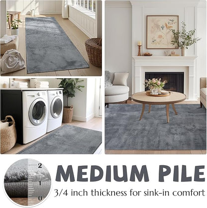 jinchan Solid Plush Area Rug 4x6 Performance Shaggy Washable Rug Indoor Soft Modern Faux Wool Cozy Non Slip Carpet for Living Room Kids Room Bedroom Dining Room Nursery Grey