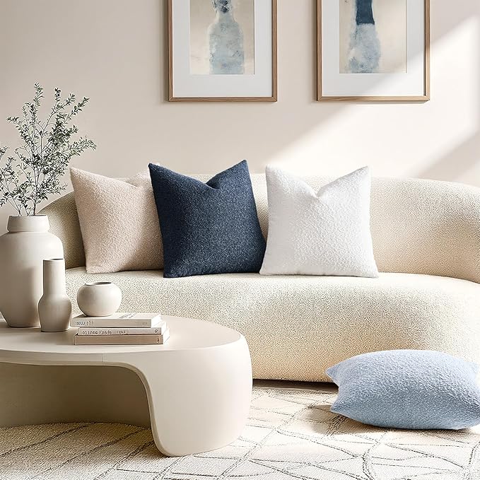 ANRODUO Pack of 2 Textured Boucle Throw Pillow Covers Soft Light Blue Decorative Accent Solid Pillow Cases Cozy Modern Couch Cushion Case for Chair Sofa Bedroom Living Room Home Decor, 18 x 18 Inch