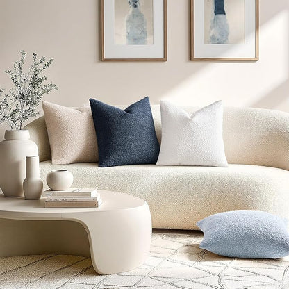 ANRODUO Pack of 2 Textured Boucle Throw Pillow Covers Soft Light Blue Decorative Accent Solid Pillow Cases Cozy Modern Couch Cushion Case for Chair Sofa Bedroom Living Room Home Decor, 18 x 18 Inch