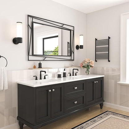 Rectangular Wall Mirror, 48''X24'' Matte Black Metal Framed Farmhouse Bathroom Mirrors for Bedroom Entryway Living Room, Hang Horizontally or Vertically