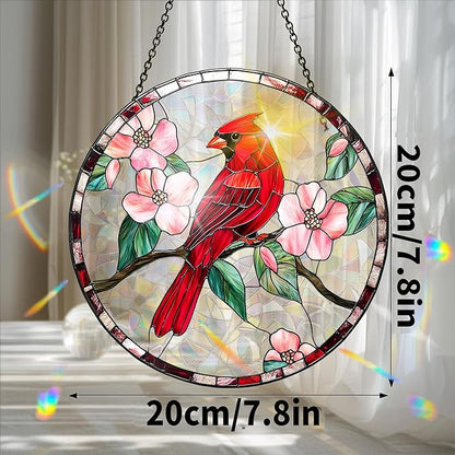 Bimkole Red Bird Sun Catchers Indoor Window - Flowers Acrylic Suncatcher Hanging Decoration for Living Room Bedroom Summer Home Balcony Outdoor Garden Ornaments Decoration 7.8x7.8 Inch
