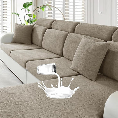 MAXIJIN Waterproof Couch Cushion Covers Stretch Sofa Seat Slipcovers Washable，Sectional Outdoor Cushion Covers with Elastic Bottom for Dogs Pets Kids (1 Pc Loveseat Cushion Cover, Khaki)