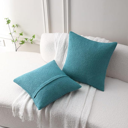 FUTEI Pack of 2 Teal Blue Decorative Throw Pillow Covers 16x16 Inch Soft Cozy Solid Boucle Textured Cushion Case,Modern Home Decor for Couch Bed Living Room