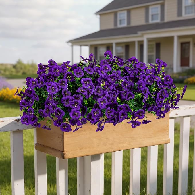 Artificial Flowers, 24 Bundles, Decorative Bouquets for Home, Wedding, Garden, Office Decor (Dark Purple)