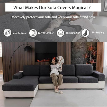 Couch Cushion Covers for Sectional Sofa, Stretch Soft Sofa Slipcovers Washable Wear-Resistant Universal Furniture Protector for Living Room(1 Piece Oversized Cover, Dark Gray)