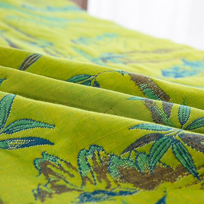 100% Cotton Muslin Jacquard 3 Piece Quilt Set Botanical Bamboo Leaf Print, Soft 3 Layers Gauze Bed Cover Reversible Bedspread Coverlet Breathable Lightweight Bedding Set, King