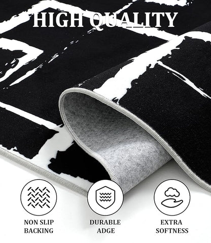 YIHOUSE Black Modern Geometric Area Rug 8x10, Black and White Rug with Abstract Rectangular Patterns,Non-Shedding Washable Rugs for Bedroom, Home Office and Living Room