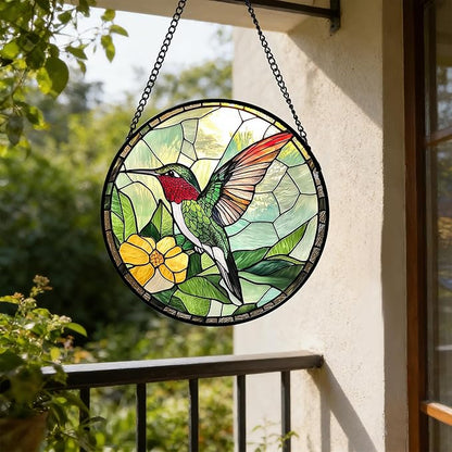 Stained Glass Window Hanging, Green Hummingbird Sun Catcher for Door Home Decor, Birds Suncatcher Christmas Mother's Day Birthday Gifts for Bird Lovers Women Men Mom and Nana 7.8 in