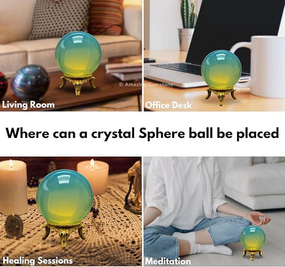 Amazing Gemstone Opalite Crystal Ball with Stand - 1.5" Inches Crystal Sphere Meditation Balls for Witchcraft and Decorative Balls