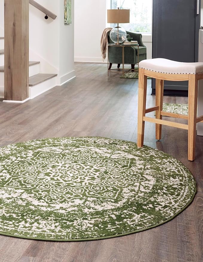 Rugs.com Arlington Collection Rug – 12 Ft Round Green Medium-Pile Rug Perfect for Kitchens, Dining Rooms