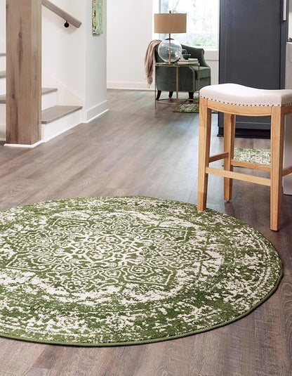 Rugs.com Arlington Collection Rug – 12 Ft Round Green Medium-Pile Rug Perfect for Kitchens, Dining Rooms