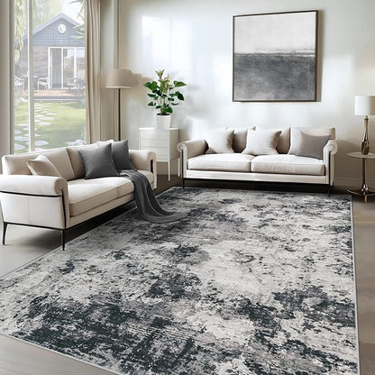 6x9 Area Rugs for Living Room, Washable Modern Abstract Large Area Rug Neutral Soft Non Slip Kids Rug Stain Resistant Indoor Carpet for Bedroom Nursery Dining Room Playroom Home Office(Black, 6'x9')