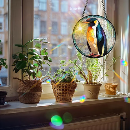 Bimkole Penguin Sun Catchers Indoor Window - Animals Acrylic Suncatcher Hanging Decoration for Living Room Bedroom Summer Home Balcony Outdoor Garden Ornaments Decoration 7.8x7.8 Inch