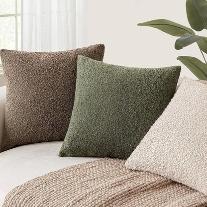 Foindtower Decorative Textured Boucle Throw Pillow Covers Accent Solid Pillow Cases Neutral Soft Cozy Couch Cushion Case for Chair Sofa Bedroom Living Room Home Decor 16x16 Inch,1PC,Light Brown