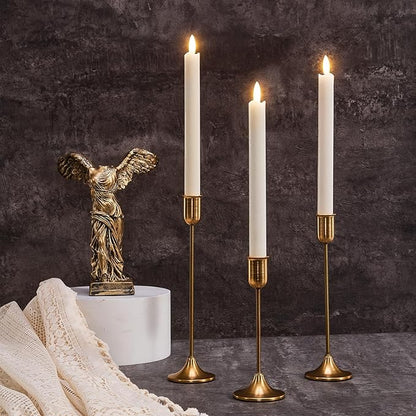 Brass Gold Candlestick Holders, Metal Taper Candle Holders Set of 6, Vintage Modern Candle Sticks Holder Decor for Table Centerpiece, Fireplace Mantel Wedding Housewarming Gift, Candlelit Dinner Décor