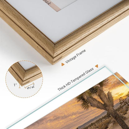 Heimlove 8.5x11 Picture Frame,8.5 x 11 Solid White Oak Photo Frame Matted to 6x8 with Tempered Glass,8.5"x11" Handcrafted Diploma Document Frames Frame Vertical or Horizontal Wall Hanging Display,1 Pack