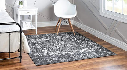 Rugs.com Arlington Collection Rug – 8 Ft Square Dark Grey Medium-Pile Rug Perfect for Living Rooms, Kitchens, Entryways