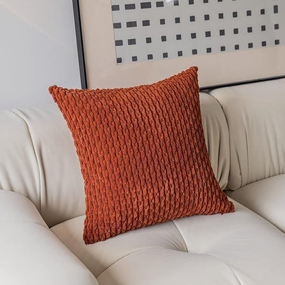 Kevin Textile Fall Pack of 2 Corduroy Decorative Throw Pillow Covers 20x20 Inch Soft Boho Striped Pillow Covers Modern Farmhouse Home Decor for Sofa Living Room Couch Bed Burnt Brick