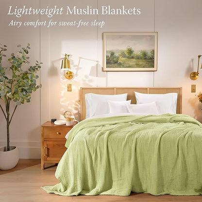Threadmill King Size Muslin Blanket | 4 Layer Lightweight Gauze for All Seasons | Soft, Breathable, and Cozy Picnic Blankets | Lighweight Summer Blanket Fits Cal King Size Bed | Sage Green