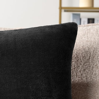 PAVILIA Black Throw Pillow Covers 20x20 Set of 2, Decorative Pillow Cases for Bed Sofa Couch, Boho Aesthetic Accent Decor Cushion for Bedroom Living Room, Velvet Square Euro Sham Covers, Solid Black
