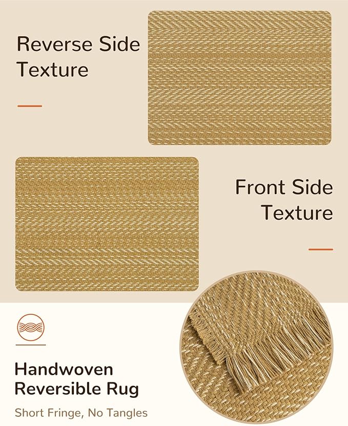 BESTSWEETIE 3x5 Washable Rug Hand-Woven Low Pile Soft Modern Farmhouse Bohemian Decor Reversible Braided Rugs with Tassels Throw Carpet for Living Room Bedroom Entryway Bathroom, Natural Jute