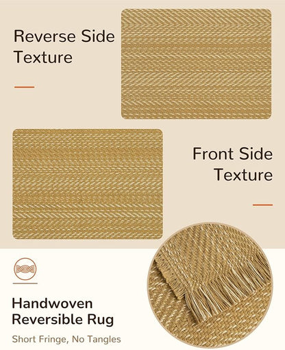BESTSWEETIE 3x5 Washable Rug Hand-Woven Low Pile Soft Modern Farmhouse Bohemian Decor Reversible Braided Rugs with Tassels Throw Carpet for Living Room Bedroom Entryway Bathroom, Natural Jute
