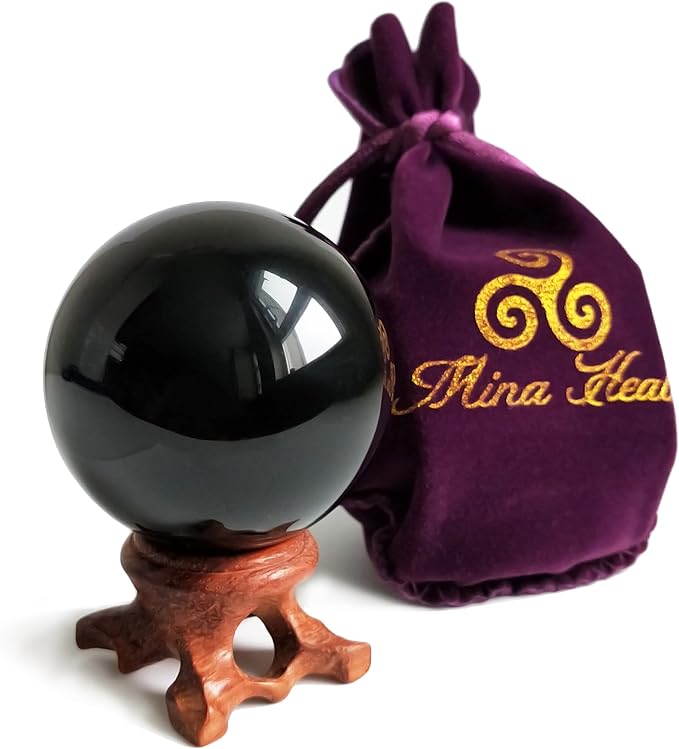 Mina Heal Black Obsidian Sphere for Meditation, Feng Shui, and Divination – Authentic Obsidian Crystal Ball for Protection and Energy Cleansing