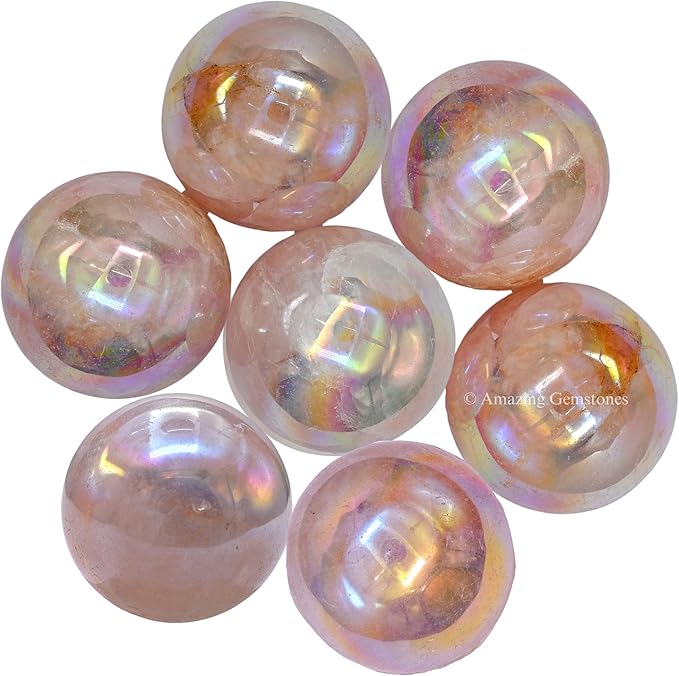 Amazing Gemstone Angel Aura Rose Quartz Crystal Ball - 1" Inches Crystal Sphere Meditation Balls for Witchcraft and Decorative Balls - Crystals and Healing Stones Beginners Gift (Pack of 1)