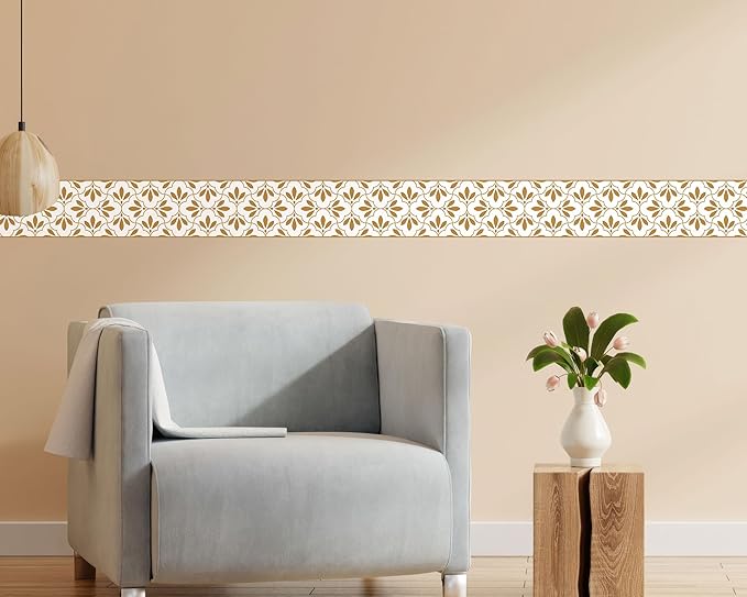 FLFK Wallpaper Borders - Floral Pattern Peel and Stick Wall Borders, Self-Adhesive, for Living Room Bedroom Kitchen Bathroom 4"x240"