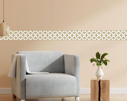 FLFK Wallpaper Border Gold and White Patterns Peel and Stick Wall Border Self Adhesive Wallpapers for Living Room Bedroom Kitchen Bathroom 7"x240"