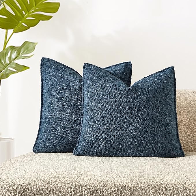 JUSPURBET Blue Decorative Pillow Covers 20x20 Set of 2 Throw Pillow Covers for Couch Sofa Bed Cozy Boucle Textured Cushion Covers Cases with Hidden Zipper for Living Room Home Decor