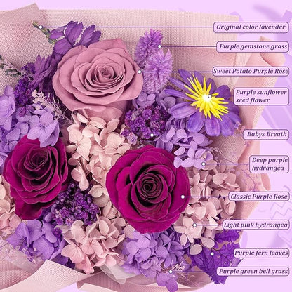 Preserved Flowers Bouquets That Last 3-5 Years Real Forever Flowers Rose Bouquet for Mom Anniversary Birthday Thanksgiving Christmas Gift for Women Grandma Wife Friends Her