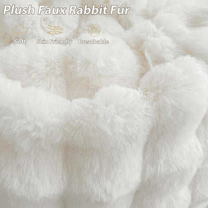 LIFEREVO Faux Rabbit Fur Round Inflatable Pouf Ottoman, 20 X 16 Waffle Bubble Fluffy Fuzzy Floor Poufs Foot Rest for Adults Kids Girls, Furry Pouf Chair Foot Stool Couch Home Decor, Anti-Slip, Beige