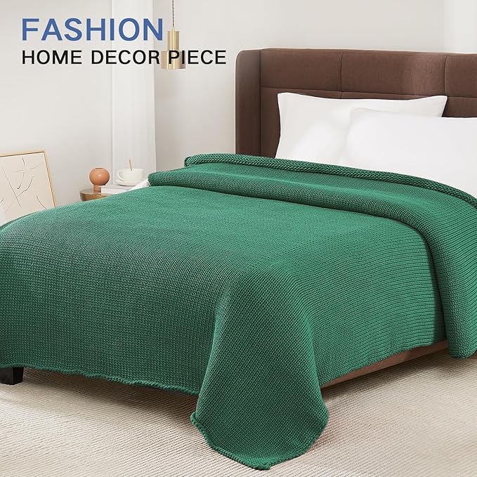 Guohaoi Knitted Weighted Blanket for Adults (Green 48"x72" 12lbs) No Beads Cooling Throw Blanket for Hot Sleepers, Home Decor Breathable Chunky Knit Heavy Blanket Use on Full Size Bed